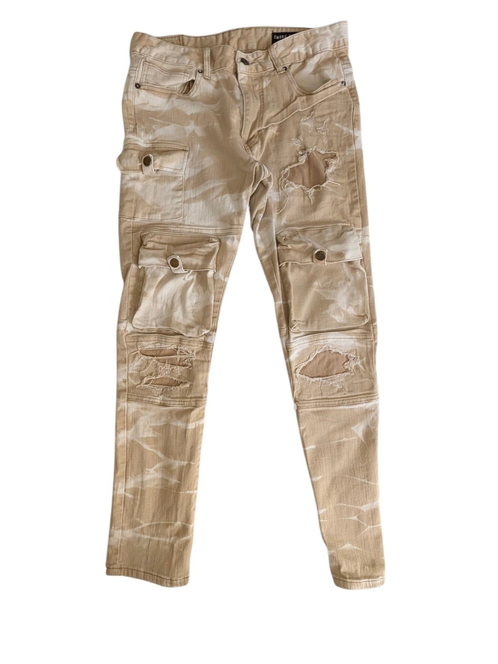 Smoke Rise Men's Distressed Camo Utility Stacked Cargo Pants - 32 X 32